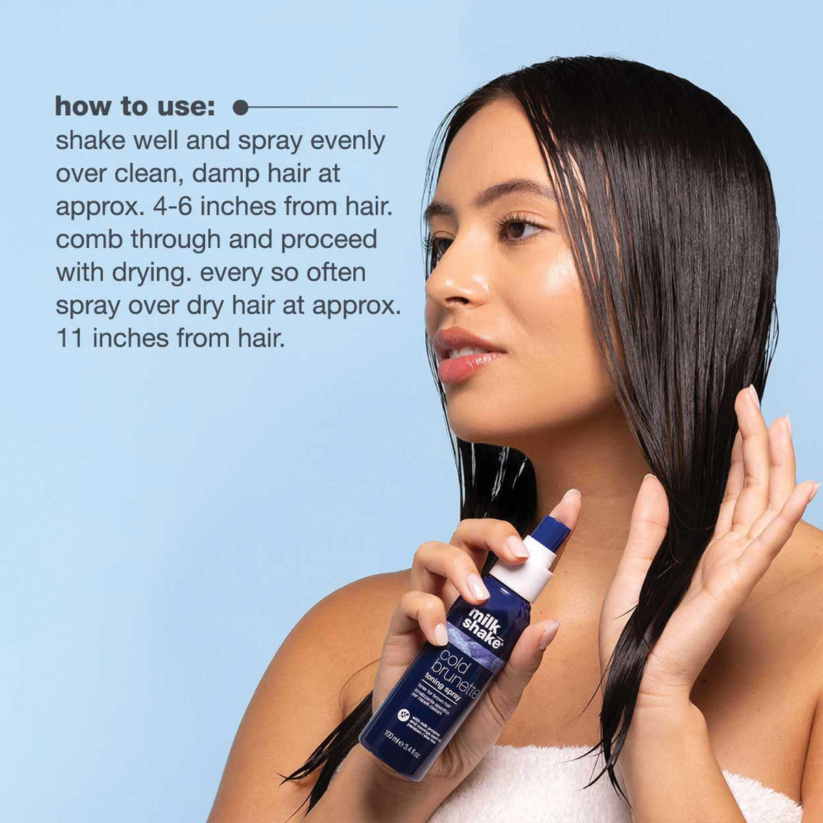 Milk_Shake Cold Brunette Toning Spray strengthens and hydrates while maintaining color balance.