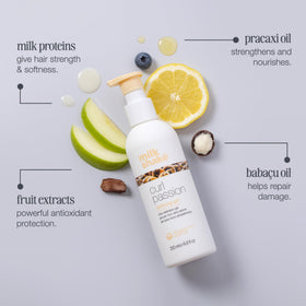 Milk_Shake Curl Passion Defining Gel close-up, tropical scent enhancing routine.