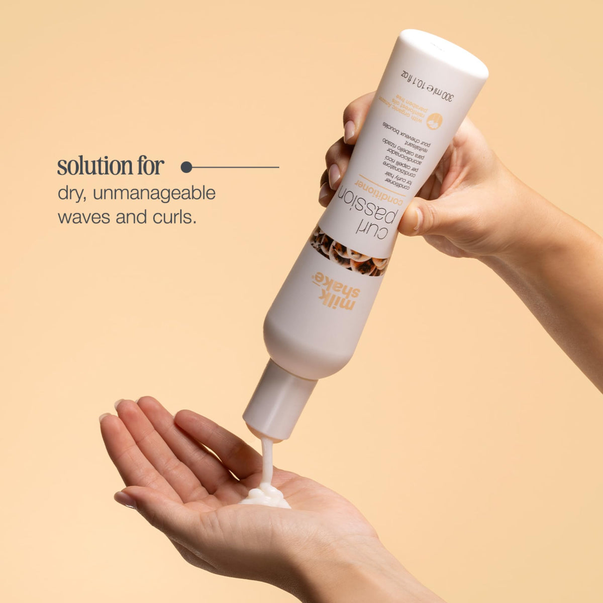 Milk_shake Curl Passion bottle evokes tropical piña colada scent for your routine.