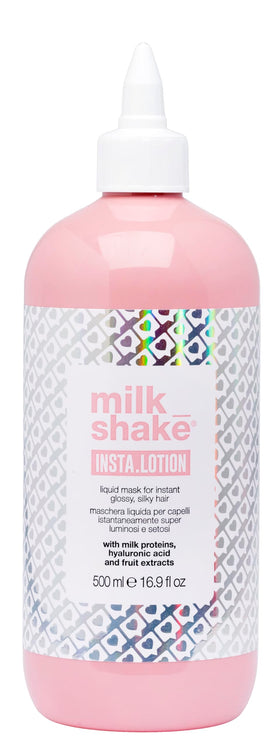 Milk Shake Insta.Lotion bottle showing glass-hair shine for all hair types.