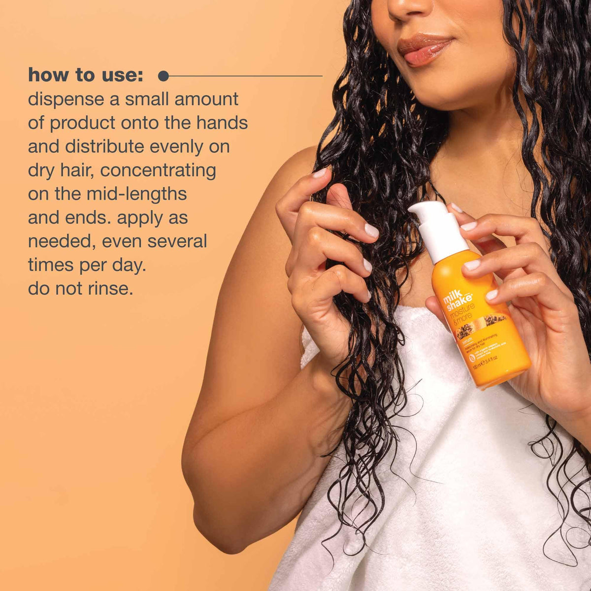 Milk_Shake Moisture & More Serum on shiny, combable hair close-up.
