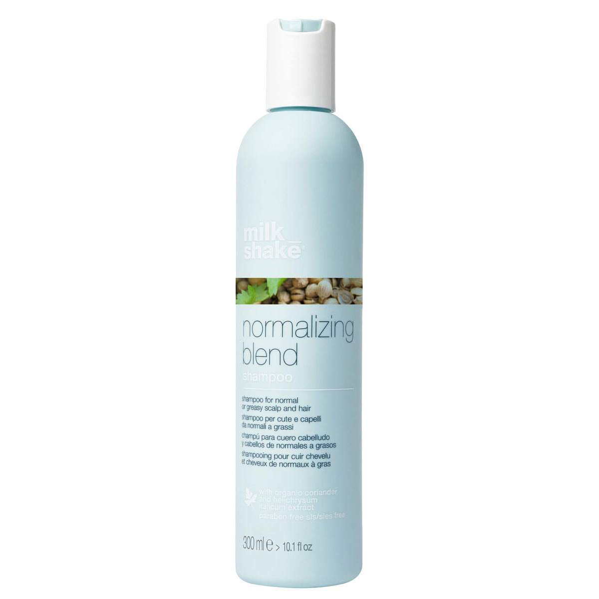 Milk_Shake Normalizing Blend Shampoo bottle top view for calm scalp care