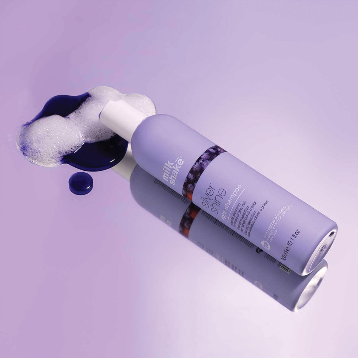 Milk Shake Silver Shine lather demonstrates gentle cleansing with violet toning.