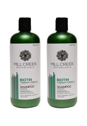 Mill Creek Biotin Shampoo bottle front view showing a nutrient-rich formula for healthy hair.