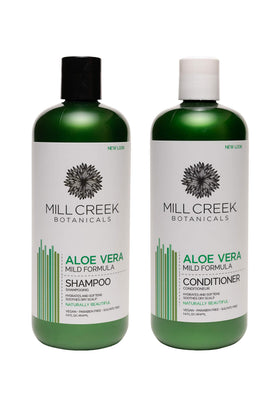 Mill Creek Botanicals Aloe shampoo bottle—gentle cleansing for dry, balanced hair