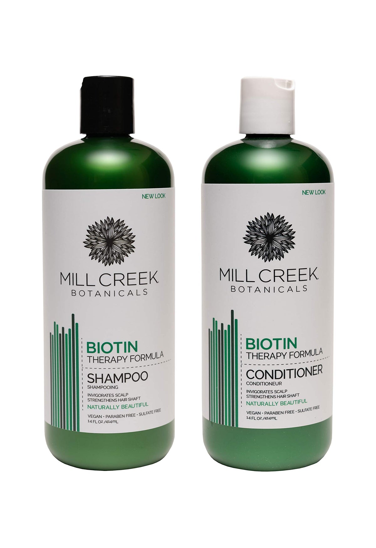 Mill Creek Botanicals Biotin Shampoo and Conditioner bundle, nourishing hair and balancing scalp.