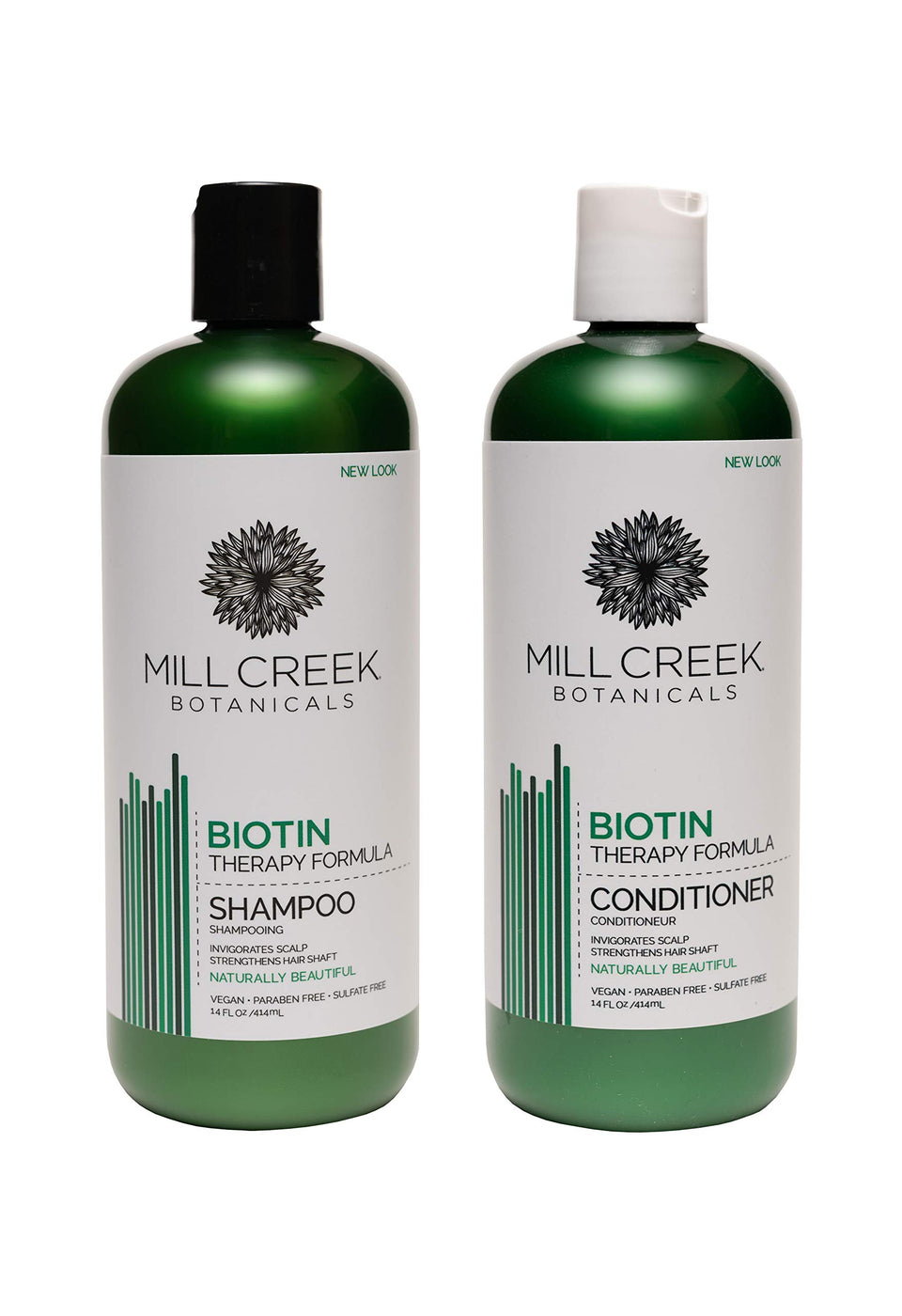 Mill Creek Botanicals Biotin Shampoo and Conditioner bundle, nourishing hair and balancing scalp.