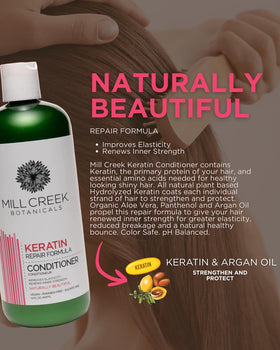 Mill Creek Botanicals Keratin ingredients close-up highlighting nourishing components.