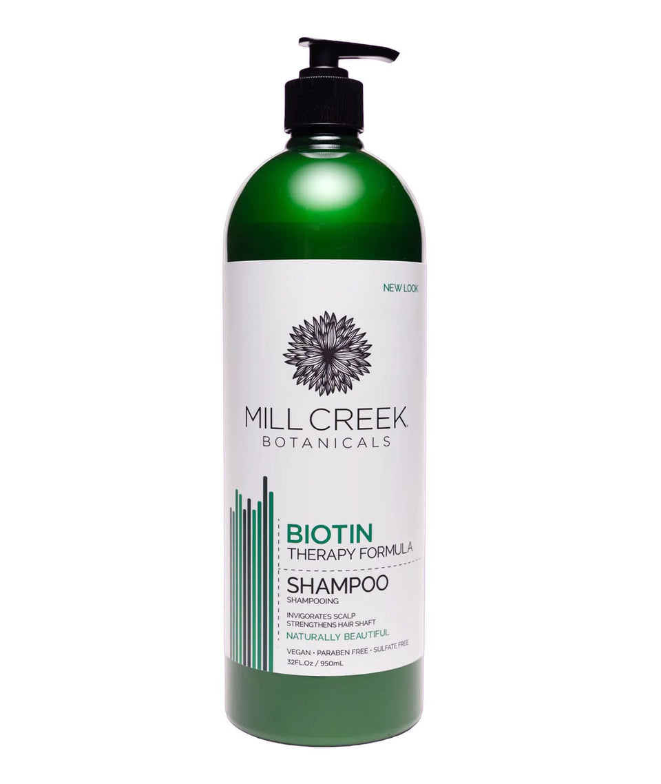 Mill Creek Biotin Shampoo 32oz bottle for healthy-looking hair.