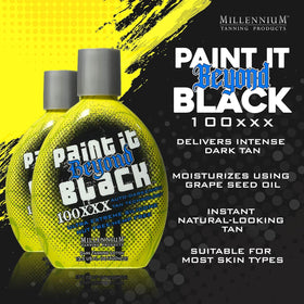 Millennium Tanning Paint it Beyond Black application showing bronzing glow for outdoor sun