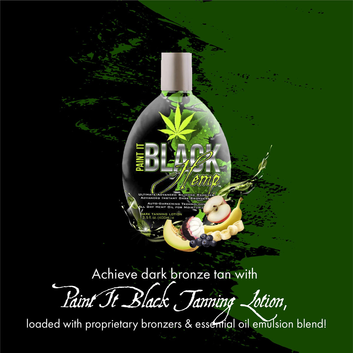 Skin with a rich, deep bronze finish from Paint It Black hemp bronzer.