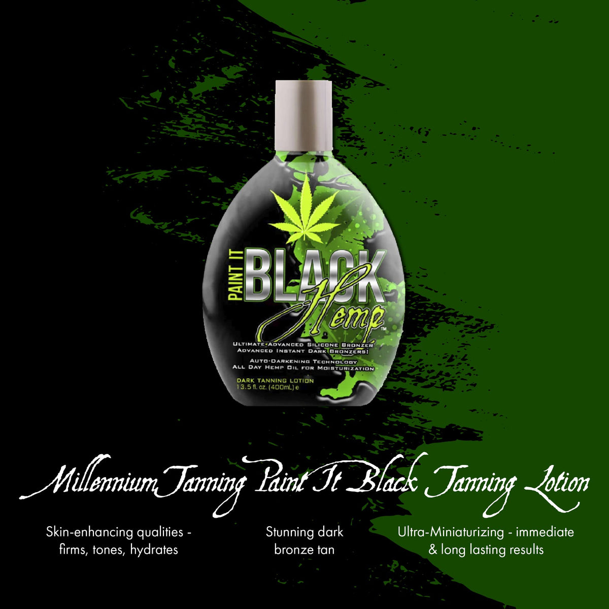 Millennium Tanning Paint It Black hemp bronzer pump for quick, even application.