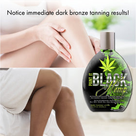 Bottle design for indoor and outdoor tanning with Paint It Black hemp bronzer.