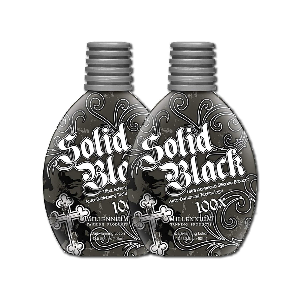 Indoor-outdoor compatibility icon on Solid Black 100X packaging.