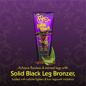 Millennium Tanning Solid Black Leg Bronzer packaging tube for travel-ready use.