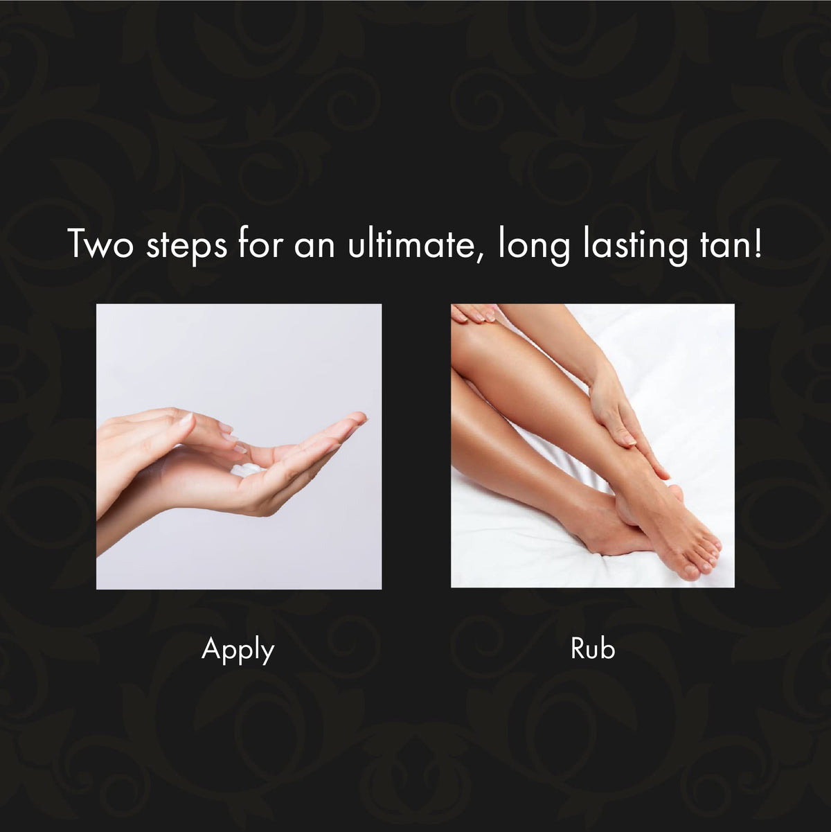 Millennium Tanning Solid Black Tan Extender application on hand for easy coverage.