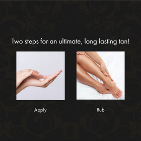 Millennium Tanning Solid Black Tan Extender application on hand for easy coverage.