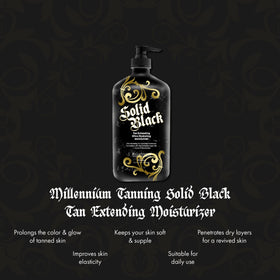 Millennium Tanning Solid Black Tan Extender bottle cap for secure travel use.