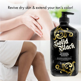 Millennium Tanning Solid Black Tan Extender ingredients-icons featuring hemp and coconut oil.