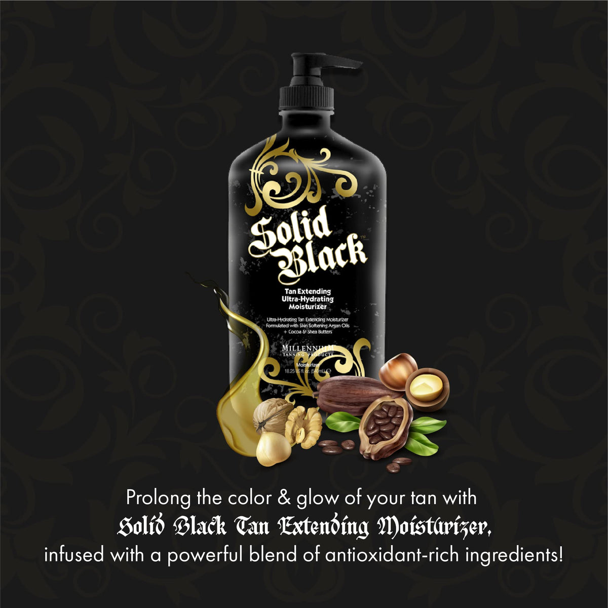 Millennium Tanning Solid Black Tan Extender tattoo area demonstrates skin-friendly application.