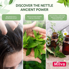 Milva Nettle Shampoo lather close-up for deep cleansing feel.