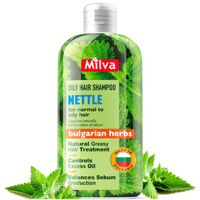 Milva Nettle Shampoo bottle for oily hair promoting balance and fresh scalp.