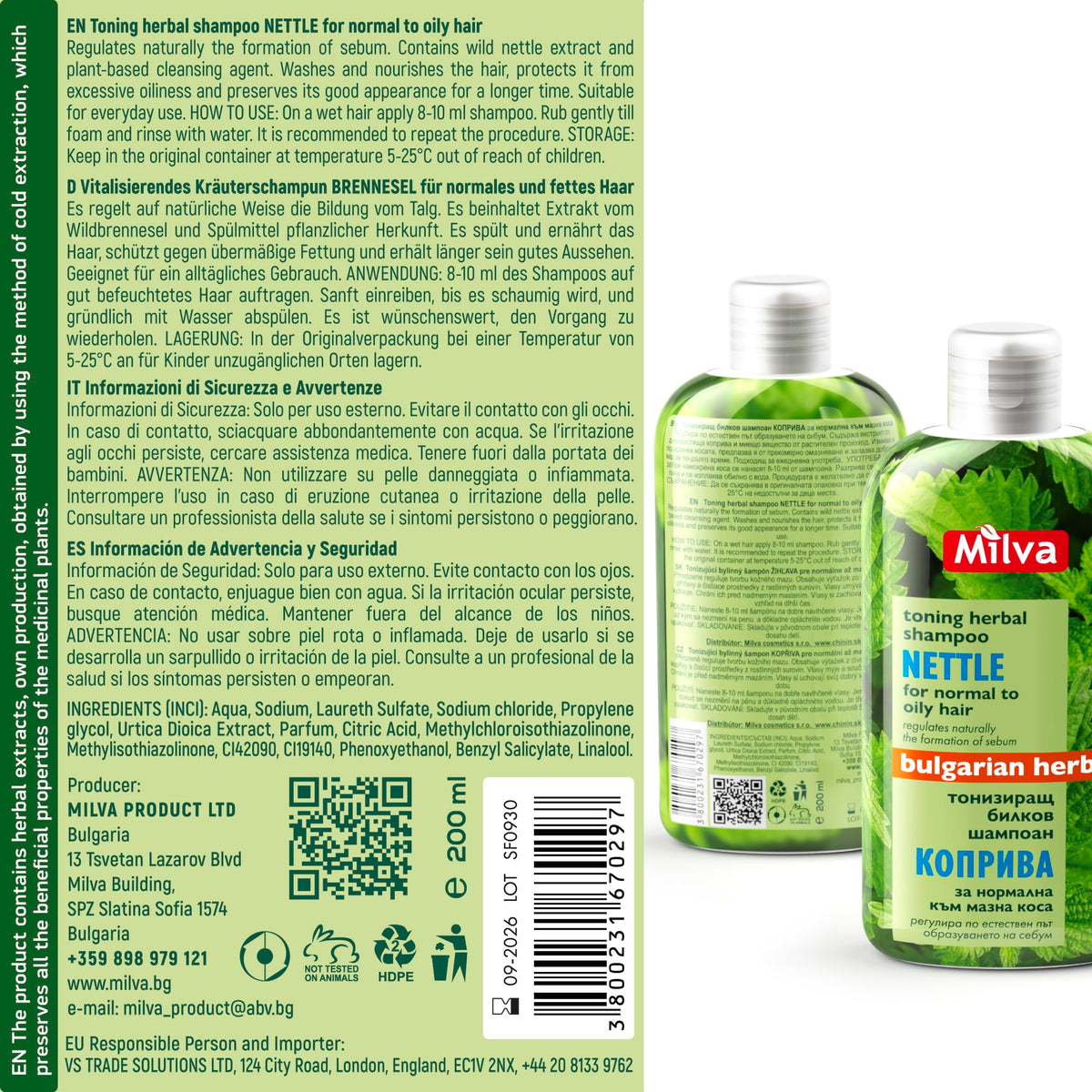 Milva Nettle Shampoo adds volume and shine for oily hair.