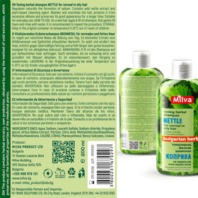 Milva Nettle Shampoo adds volume and shine for oily hair.