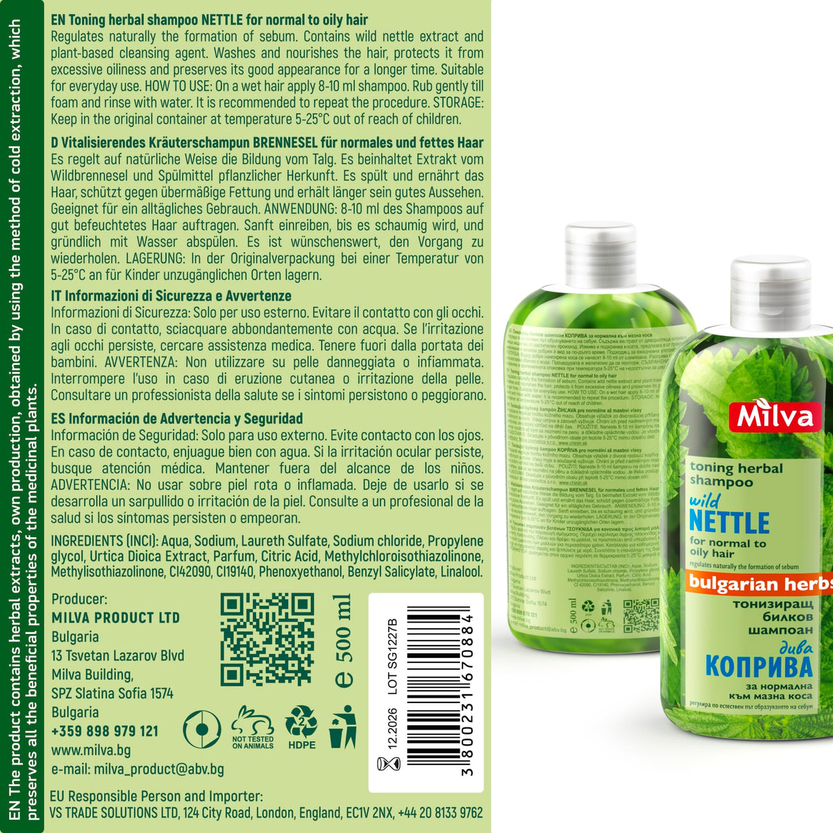 Milva Nettle Shampoo water-rinse-splash captures easy rinse and fresh finish.