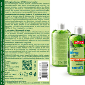 Milva Nettle Shampoo water-rinse-splash captures easy rinse and fresh finish.