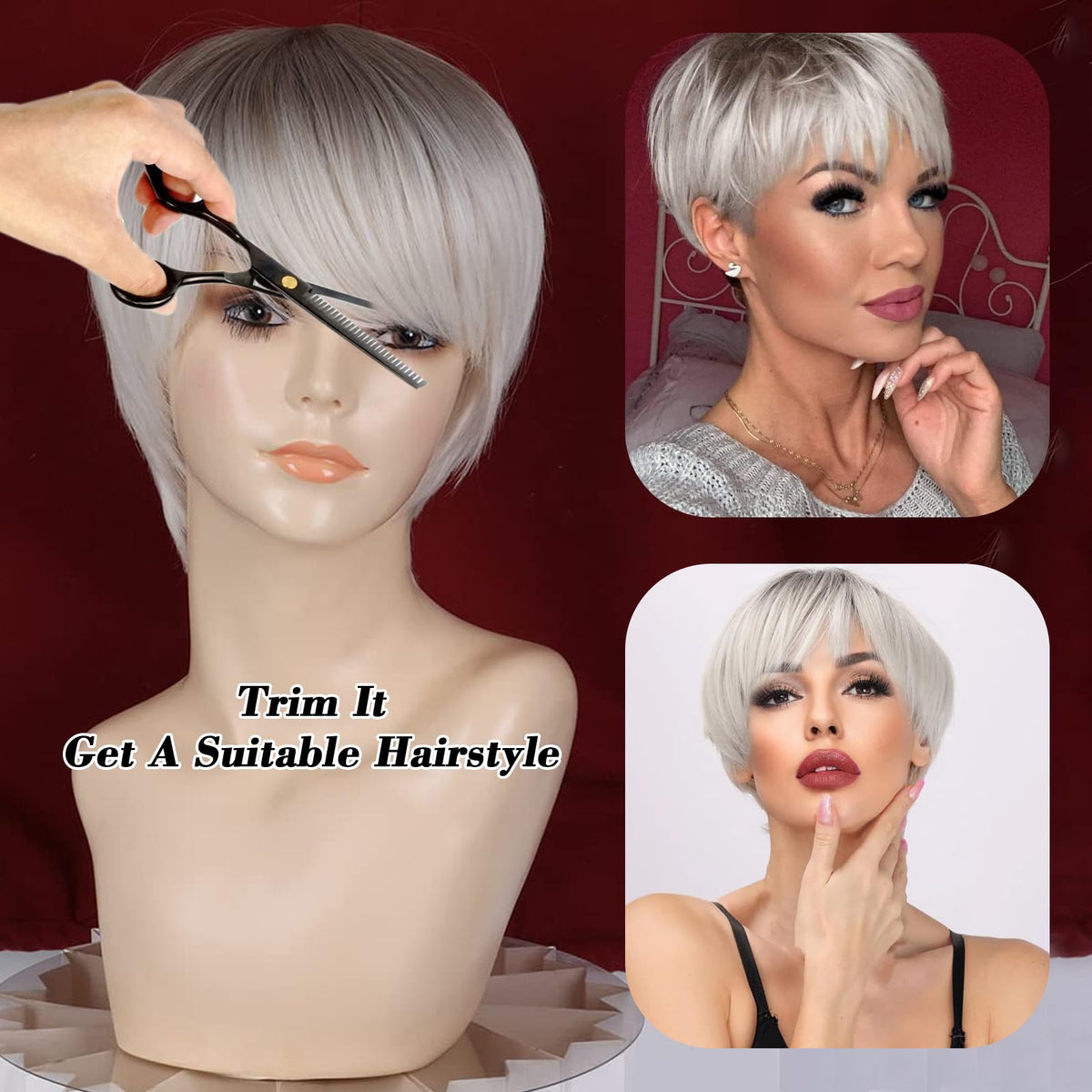 MIMAN wig with adjustable bands and pins for secure fit.