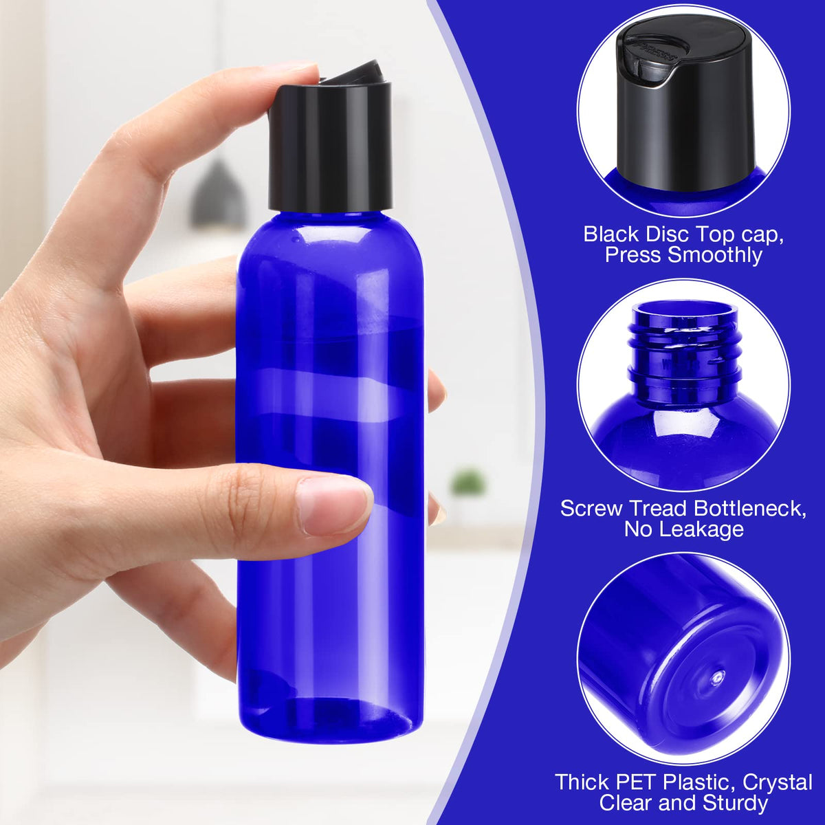 Mimorou empty containers with disc-top caps ideal for toiletries in hotels and offices.