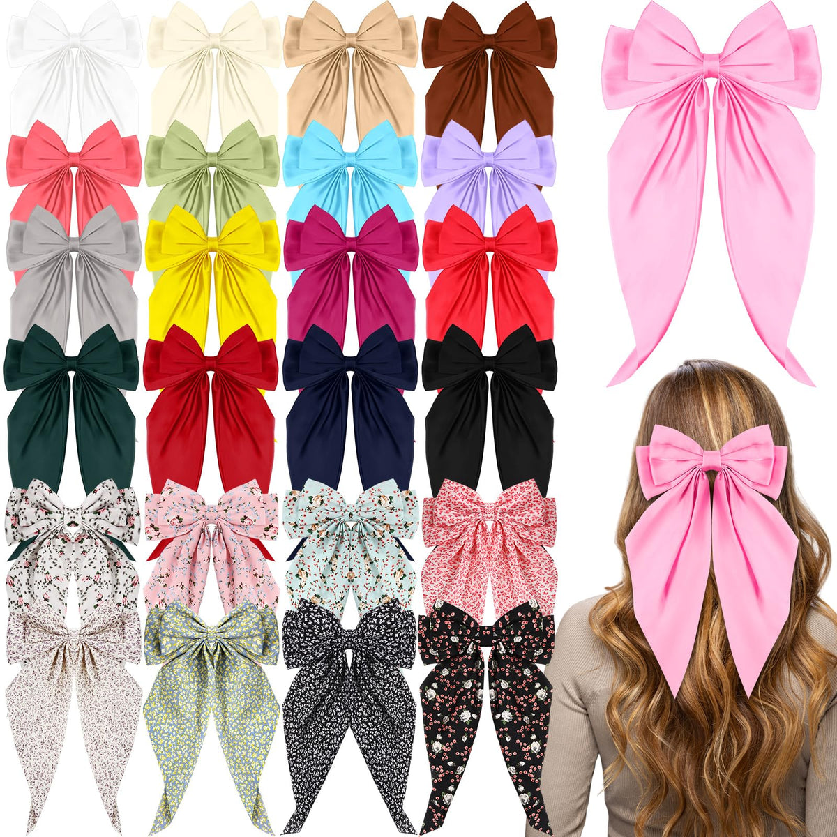 Mimorou floral satin hair bow 25pcs keeps hairstyles secure for events.