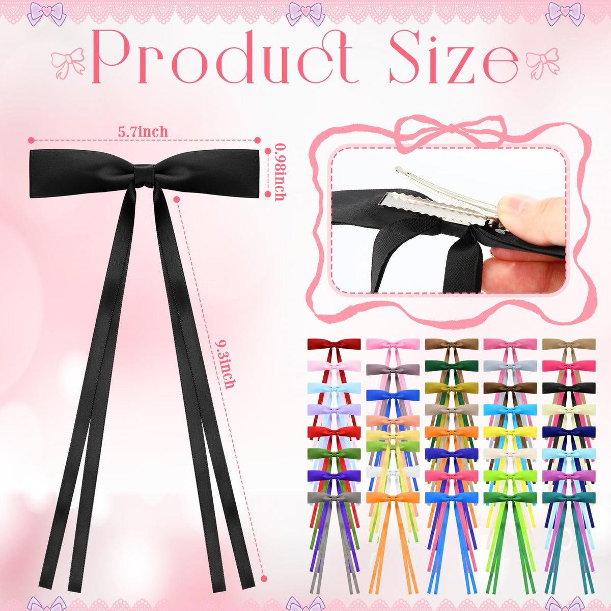 Mimorou long-tail ribbon bow clip close-up with glossy finish