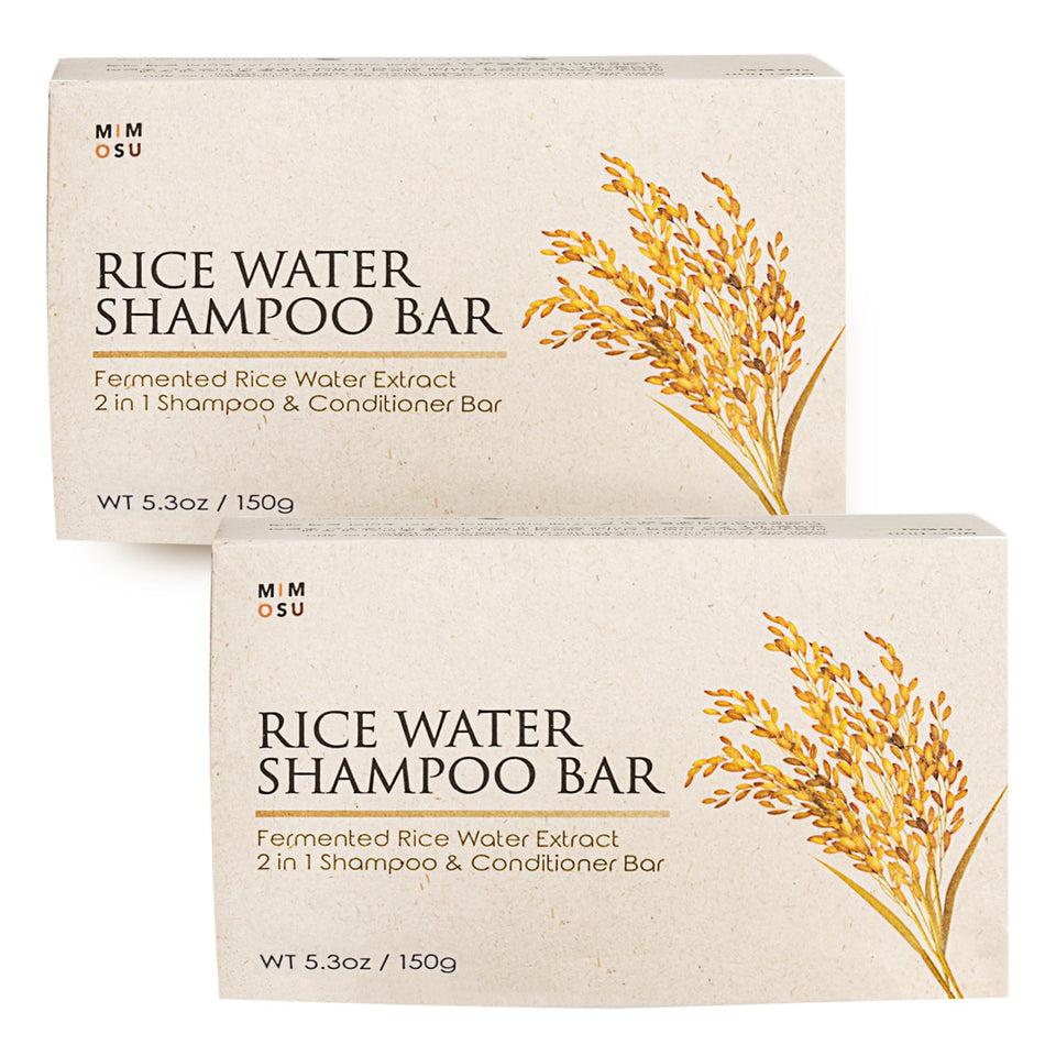 Mimosu Fermented Rice Water Shampoo Bar packaging highlights eco-friendly design.