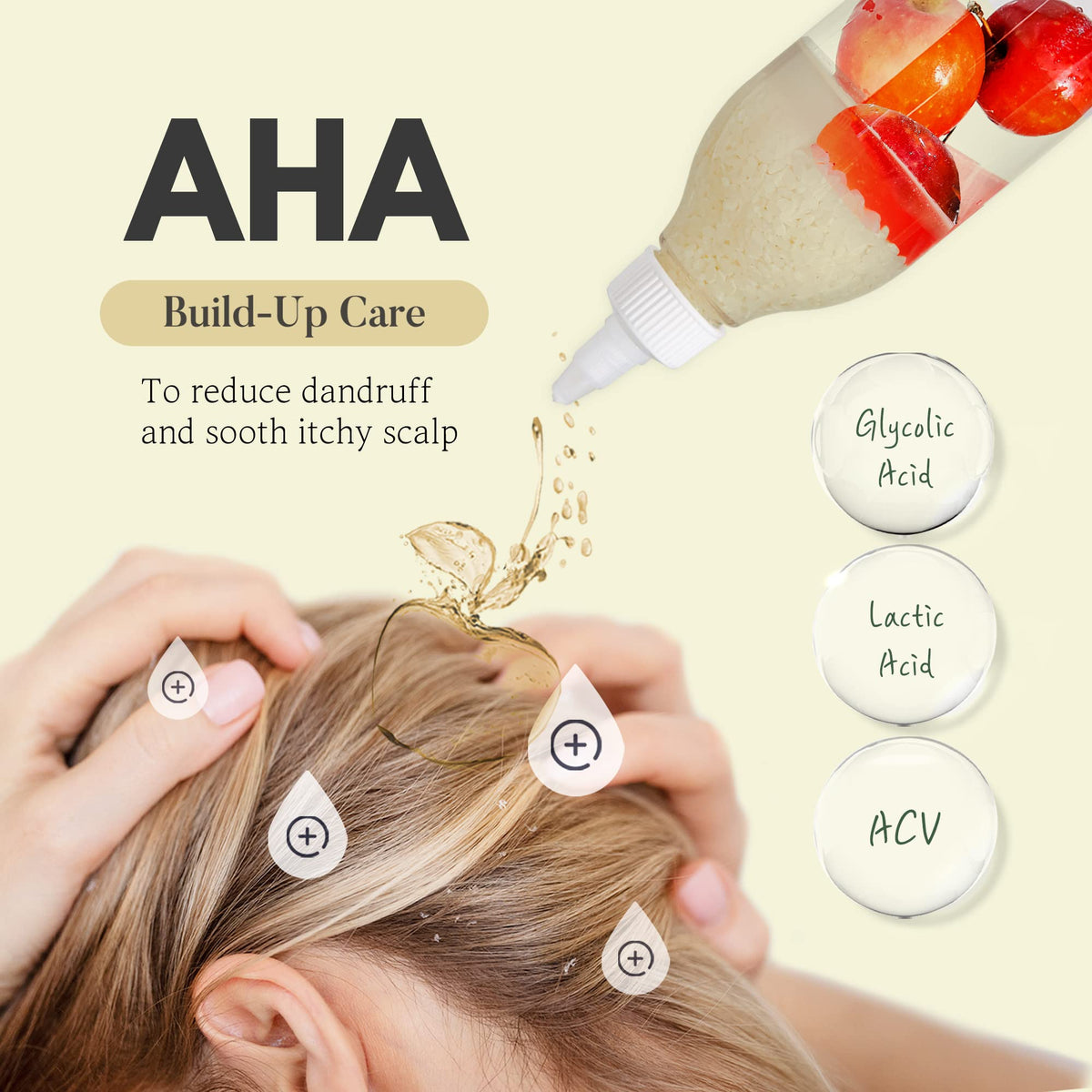 mimosu applied to scalp from squeeze bottle to remove buildup effectively