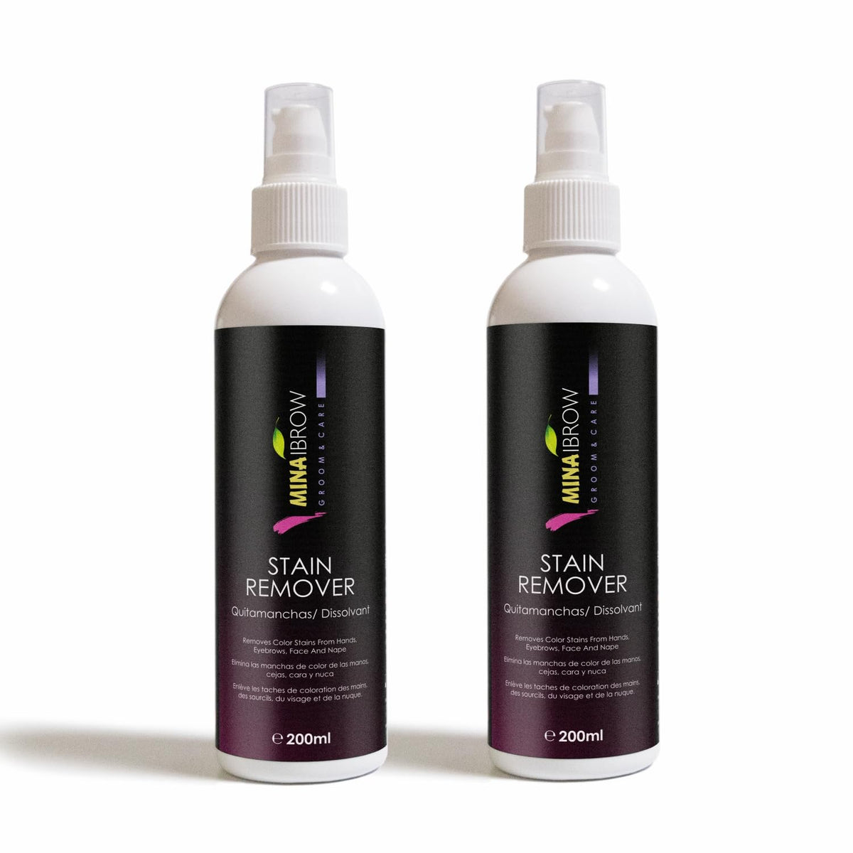 MinaiBrow Mina Stain Remover bottle for quick, gentle tint residue removal.