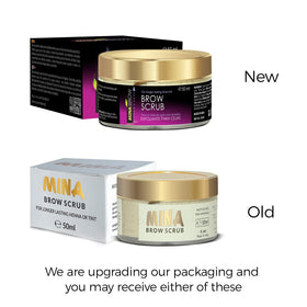 MINA Brow Scrub application massage demonstrates prepping brows before tint