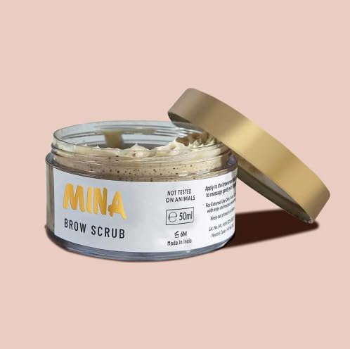 MINA Brow Scrub ingredients pack highlights natural extracts for nourishing skin