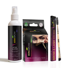 MinaiBrow Instant Hair Dye Kit in a compact box for quick, natural dark-brown color.
