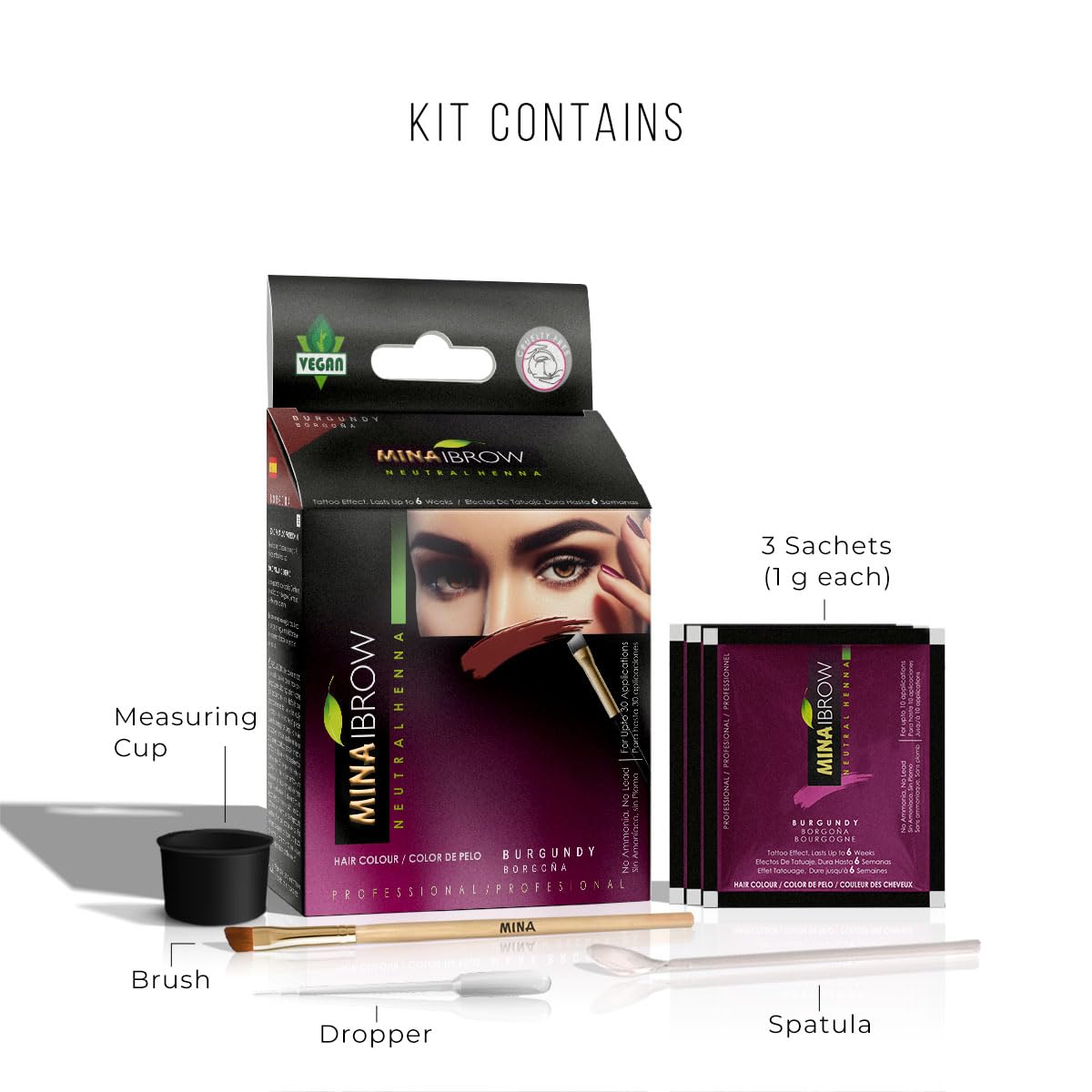 MinaiBrow light brown tint reveals softer color for delicate daytime brows.