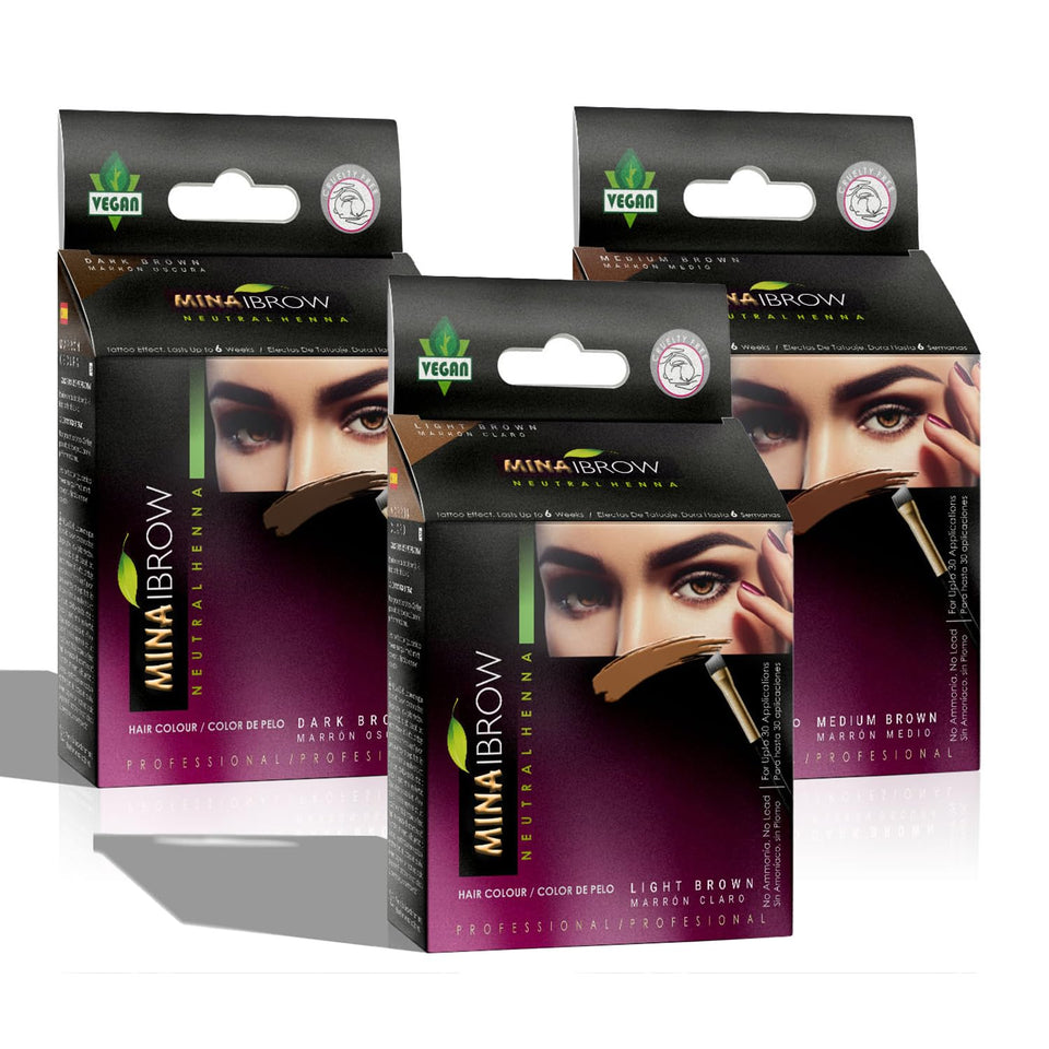 MinaiBrow Tinting Kit open pack shows color-ready pigments for natural, long-lasting brow color.