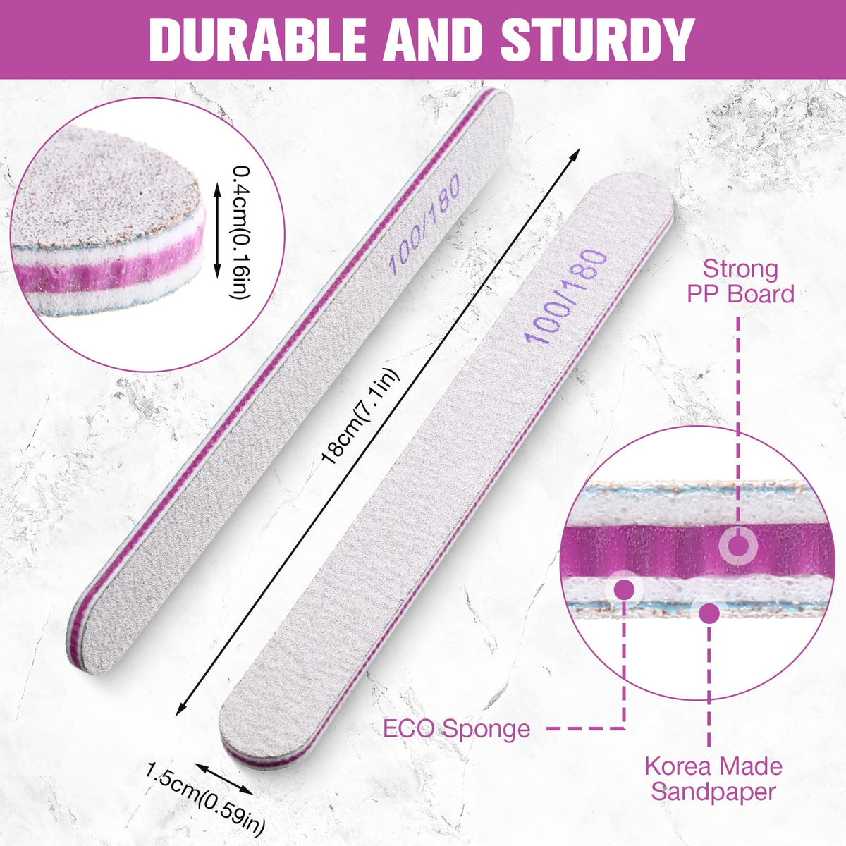 Minatee 100/180 grit double-sided emery boards for natural and artificial nails.