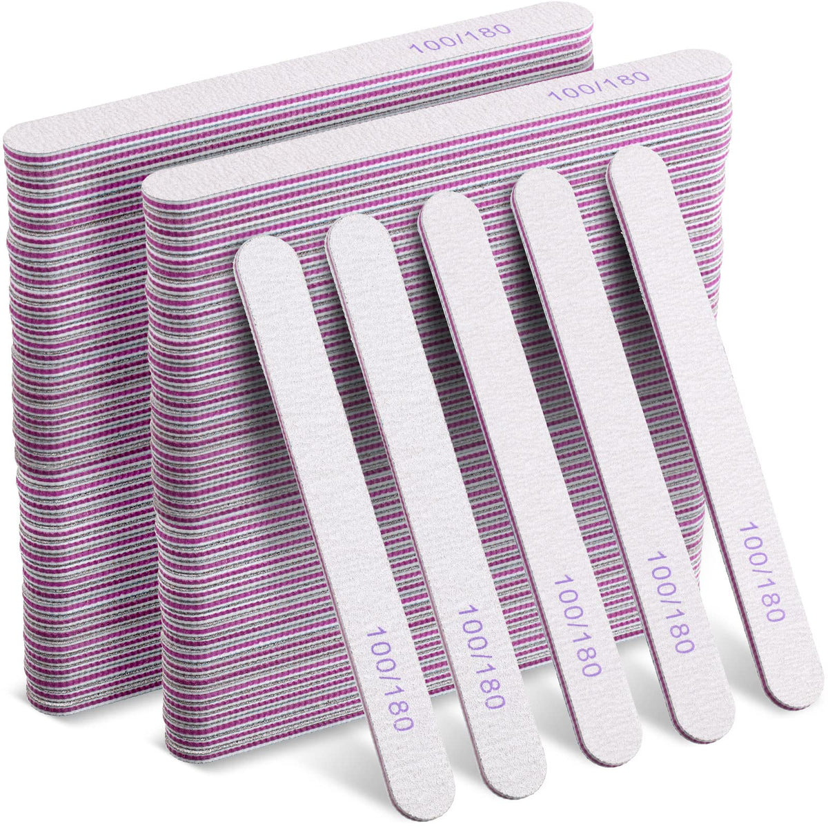 Minatee 150-piece nail files pack shown for home and salon use, durable buffers.