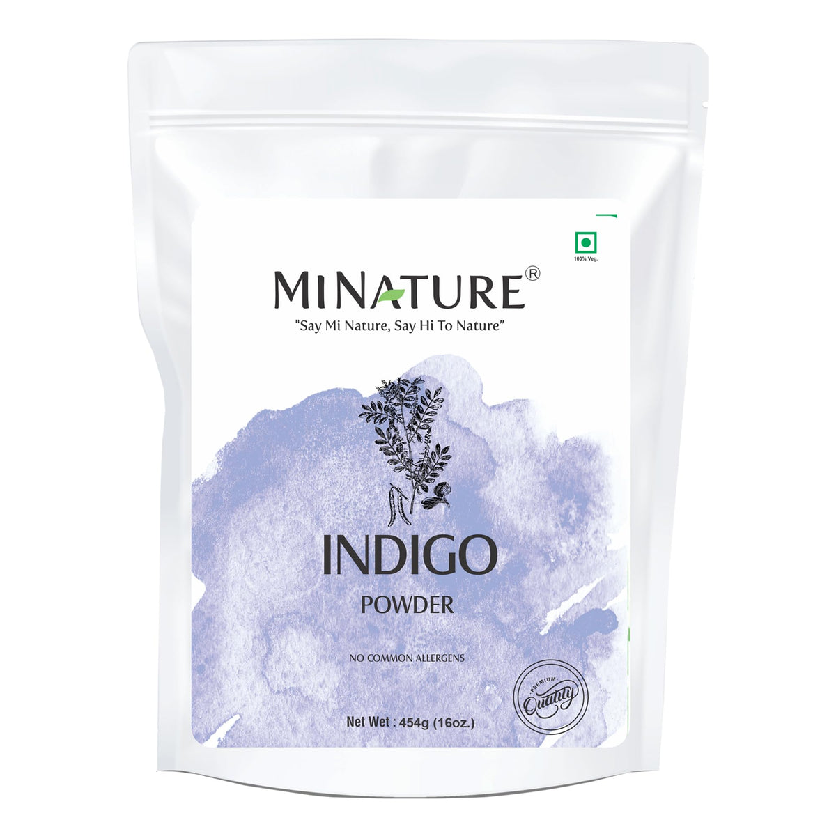 Mi Nature Indigo Leaf Powder bottle shows pure indigo for rich dark hair color.