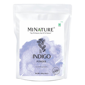 Mi Nature Indigo Leaf Powder bottle shows pure indigo for rich dark hair color.