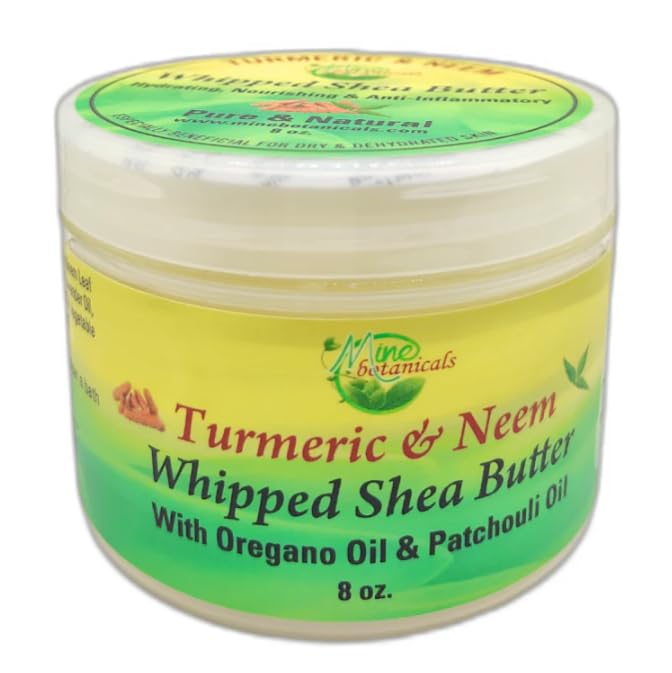 Mine Botanicals turmeric neem whipped shea butter jar for hydrating skin and soothing daily care.