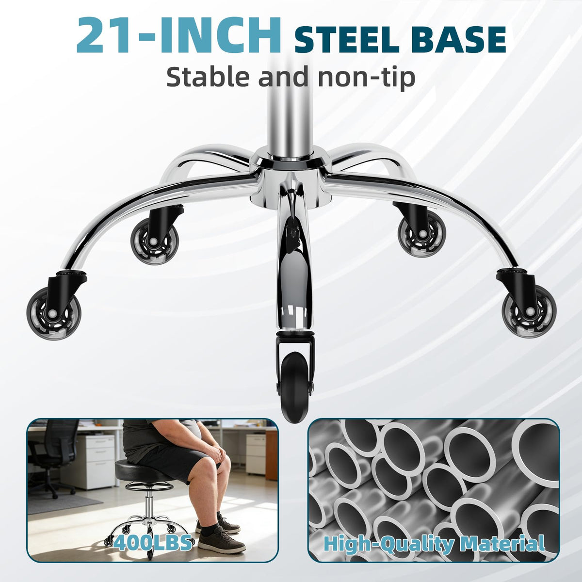 Mineloff 21-inch steel base provides stable support up to 400 pounds.