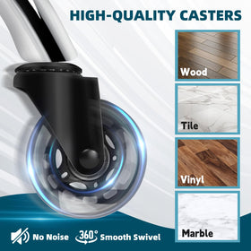 Mineloff five-caster base glides smoothly across floors with reduced noise.