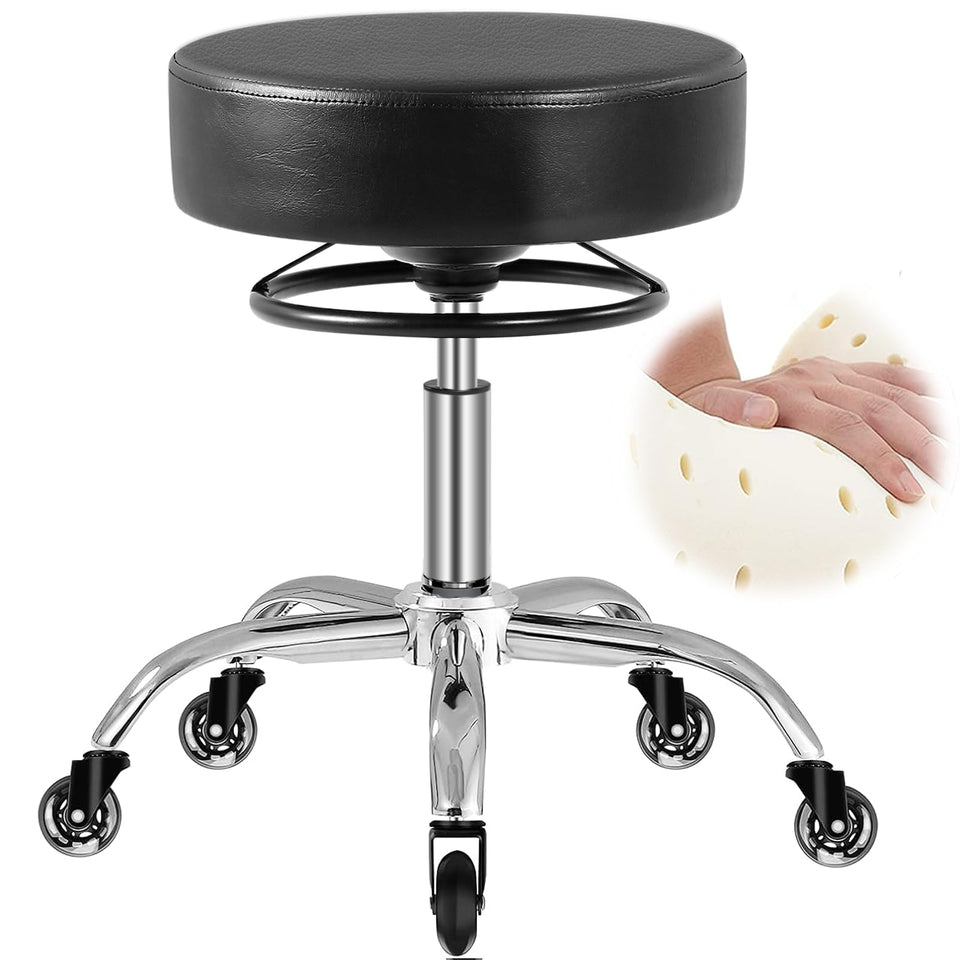 Mineloff rolling stool with wheels showcases a 3-inch foam seat for lasting comfort.
